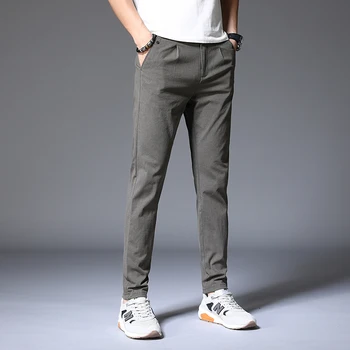 2023 Весна Лето Мужские повседневные брюки Деловые стрейчевые Облегающие костюмные брюки Мужские Джоггеры Корейские Классические Плотные Черно Серые брюки