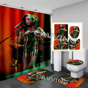 3D Занавески для душа Amy Winehouse, Водонепроницаемая занавеска для ванной, Противоскользящий коврик для ванной, Набор туалетных ковриков, Ковер для домашнего декора h02