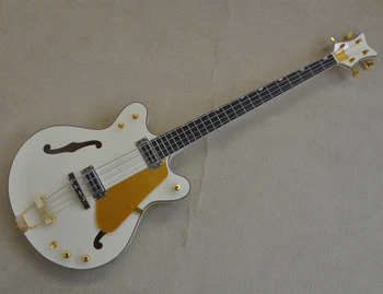 4-струнная электрическая бас-гитара с полуполым корпусом и золотой накладкой, предлагается по индивидуальному заказу