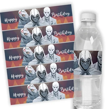 6шт. Изготовленных на заказ этикеток для бутылок минеральной воды Disney Moon Knight, Наклеек для детского Дня рождения, Наклеек для детского душа