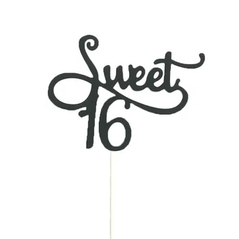 Chicinlife 1 шт. золотой/черный/серебристый топпер для торта Sweet 16, топпер для торта на 16-й день рождения, принадлежности для украшения юбилейной вечеринки по случаю Дня рождения