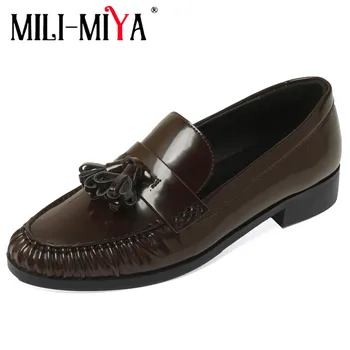 MILI-MIYA, Модный плиссированный дизайн, Женские туфли-лодочки из коровьей кожи, круглый носок, без застежки На толстом каблуке, Повседневная уличная обувь большого размера 34-40, Ручная работа