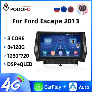 Автомагнитола Podofo Android 10 2din для Ford Escape 2013 9-дюймовый автомобильный мультимедийный плеер AI Voice GPS Навигация WIFI стереоприемник