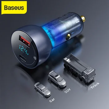 Автомобильное зарядное устройство Baseus 65W QC + PPS Dual Quick Charger Type C Быстрая зарядка для мобильного телефона, планшета, ноутбука, адаптер автоматического зарядного устройства