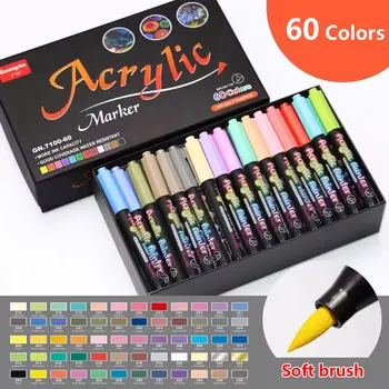 Акриловые маркеры 12-60 цветов для рисования эскизов, рисования манги, кисточки, ручки, канцелярские принадлежности для скрапбукинга, художественные принадлежности, цветные надписи