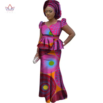 Африканский костюм Дашики для Женщин Bazin Riche, Африканский Восковой Принт, Комплект из 2 предметов, Модный Топ + юбка, Хлопковая Юбка Макси, Комплекты Для Девочек, WY1552