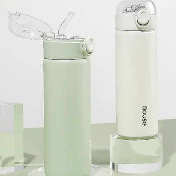 Бутылка для воды, женская прыгающая изоляционная чашка, соломенная крышка, 304 чашки из нержавеющей стали, Однотонный современный простой прямой корпус