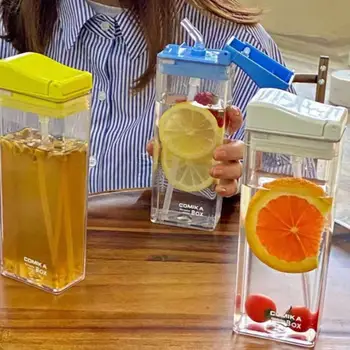 Бутылка для сока 360 мл Бутылка для воды Герметичное Вентиляционное отверстие для пищевых продуктов Студенческий спорт с соломинкой для студентов