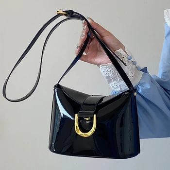 Винтажные женские сумки через плечо из лакированной кожи, модная женская сумочка с клапаном на засове, маленький кошелек-клатч, однотонные женские сумки через плечо