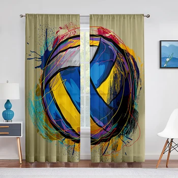 Волейбол Игры с мячом Спортивные Красочные тюлевые шторы для гостиной спальни Современная шифоновая занавеска из прозрачной вуали на кухонное окно