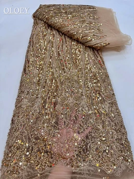 Высококачественная роскошная кружевная ткань для жениха в африканском нигерийском стиле С блестками и цветными драгоценными камнями, ткань для свадебного платья