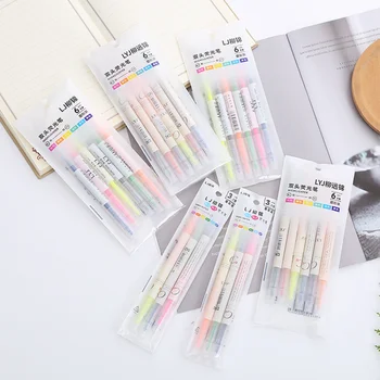 Двуглавый цветной маркер, 6-цветная маркерная ручка с ключевой линией, студенческая граффити, ручная учетная ручка, акварельная ручка с косой головкой