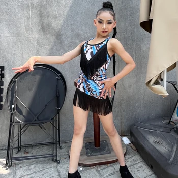 Детская танцевальная одежда для выступлений, платье для латиноамериканских танцев без рукавов для девочек, одежда для соревнований по бальным танцам, костюм SL8077