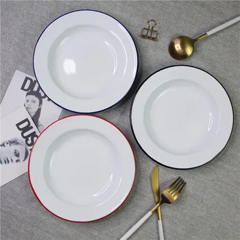 Домашняя тарелка для завтрака в японском стиле D 20 см, эмалированный диск, красная, синяя, черная сторона, толстая посуда для завтрака, 8 дюймов
