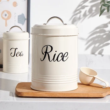 Круглая коробка-держатель для риса для домашнего хранения Порошковой муки, контейнер для освежения пищевых продуктов, Кухонные ящики для хранения в ванной комнате с ложкой