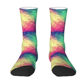 Крутые мужские носки с абстрактными разноцветными треугольниками Унисекс, удобные теплые носки для экипажа с 3D-принтом