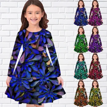 Летнее детское платье с круглым вырезом и 3D-принтом, платье с длинными рукавами для девочек, свободные повседневные длинные платья длиной до колен, одежда