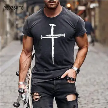 Летняя мужская футболка с 3D перекрестным принтом, повседневная универсальная модная футболка с круглым вырезом и коротким рукавом в стиле уличного ретро, свободная дышащая футболка оверсайз.
