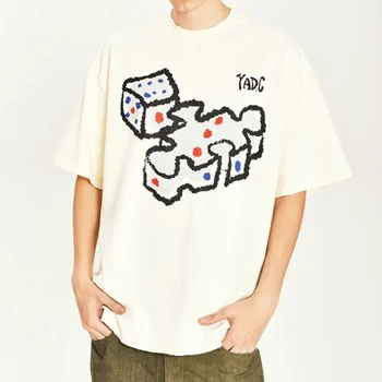 Летняя хлопковая футболка в стиле хип-хоп С короткими рукавами, мужская футболка American Street Y2K, Свободная Головоломка с Граффити, Ретро, Универсальный Топ, мужская одежда