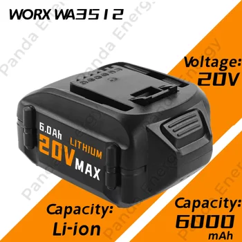 Литий-ионный аккумулятор 20V 6.0Ah для Worx 20V Battery WA3578 WA3520 WA3525 для Worx WG151s WG155s WG251s Замена Worx Battery