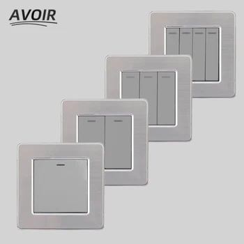 Настенный выключатель Avoir из нержавеющей стали с серой матовой панелью Кнопочные переключатели 1 2 3 4 группы 1 2 Способа Обустройства дома AC110-250V