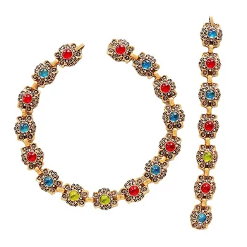 Неподвластное времени чудо, необычное ожерелье из геостекла с цветочным принтом для женщин, Дизайнерские украшения, Винтажный Готический Средневековый набор для невесты, подарок 4426