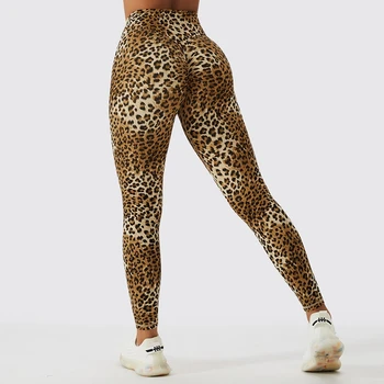 Новые леопардовые леггинсы Женские брюки для йоги с высокой талией и пуш-апом, спортивные колготки для фитнеса, женская спортивная одежда