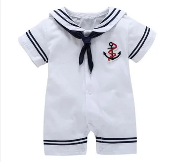 Одежда для новорожденных, белая униформа моряка Военно-морского флота, летний детский комбинезон, цельный комбинезон с коротким рукавом, одежда для мальчиков и девочек