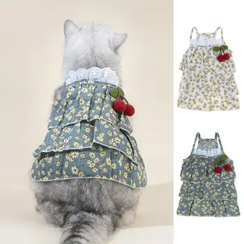 Платье для щенка на бретелях, Очаровательное дышащее платье для косплея с вишневым декором, украшающее летний костюм маленькой собачки Принцессы для косплея для Пар
