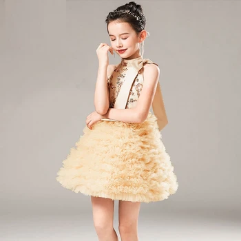Платье с цветочным узором для девочек, вечернее платье, юбка Принцессы, Модельное шоу, Детский бал с блестками, Новинка 2023 года