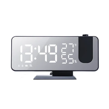 Радио Светодиодный цифровой умный будильник Настольные Электронные настольные часы USB с проекцией на 180 °, повтор времени, Черный