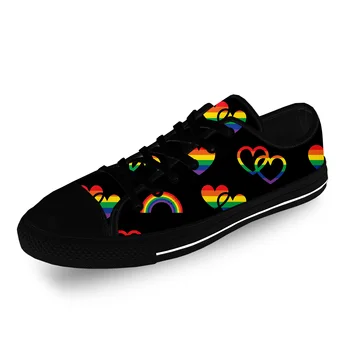 Радужные сердечки с рисунком ЛГБТ-Прайда, Повседневная ткань, Модный 3D принт, парусиновая обувь с низким берцем, Мужские И женские Легкие Дышащие кроссовки