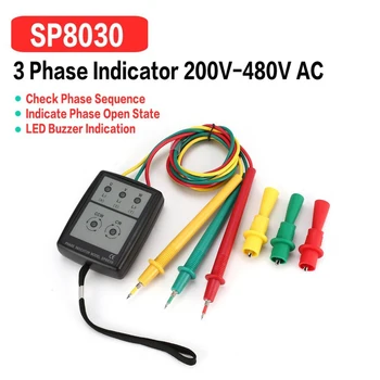Тестер вращения Фазового детектора SP8030 3-Фазный Фазометр Переменного тока, Тестер последовательности фаз, Цифровой Индикатор порядка фаз