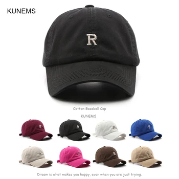 Хлопковая бейсболка KUNEMS для мужчин и женщин с вышивкой буквой R, солнцезащитная шляпа, летние кепки с козырьком, уличная бейсболка-кепка Унисекс