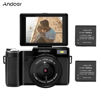 Цифровая камера Andoer CD-R2 2.7K с разрешением Full HD 30 Мп, видеокамера с 3,0-дюймовым поворотным TFT-экраном с 4-кратным цифровым зумом, электронная защита от дрожания