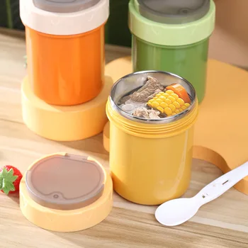 Чашка для завтрака Портативный мини Ланч Бокс со складной ложкой Теплоизоляционный и герметичный контейнер для еды Посуда для кухни