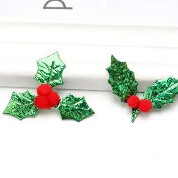 100шт Рождественских зеленых листьев, легкое украшение для Рождественской елки, прозрачные виноградные лозы, поделки из ягод и листьев Падуба