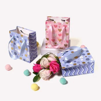 10ШТ Новый Розовый Синий Высококачественный Бумажный пакет Love round dot Ручной Бумажный пакет Подарочная упаковка Подарочный пакет 