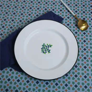 24 см Финская Черничная Эмалированная Тарелка Блюдо Утолщенная Фруктовая Тарелка Домашняя Запеченная Рисовая Тарелка Эмалированное Блюдо