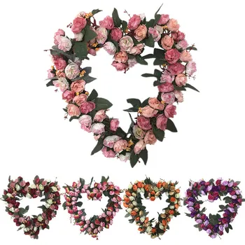36-сантиметровая Европейская Имитация Розового Венка в форме сердца, украшение Свадебной вечеринки, Направляющая для подвешивания в помещении и на открытом воздухе, Детали фоновой стены