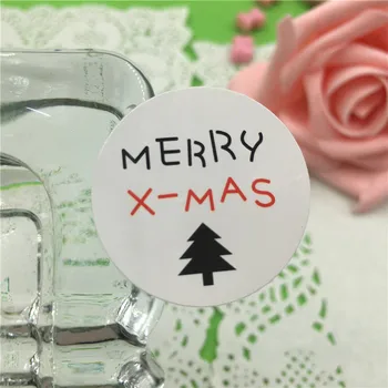 5000 шт./лот Диаметр 3 см Круглая наклейка в форме волны с рисунком рождественской елки для ювелирных изделий, чехол для переноски, упаковка рождественского подарка
