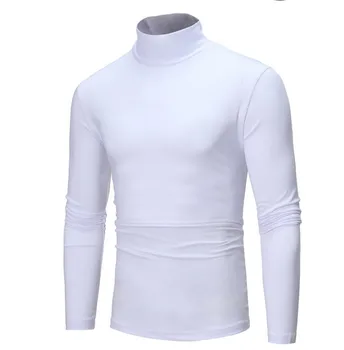 A1212 Термо-футболка с высоким воротом и длинными рукавами, однотонные топы, мужская тонкая базовая стрейчевая футболка