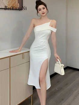 Beiyingni, белые вечерние платья-футляр для женщин, сексуальное облегающее платье-русалка с открытыми плечами, женское элегантное роскошное шикарное вечернее платье