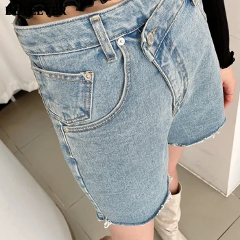 BGTEEVER Шикарные Стильные Свободные летние женские джинсовые шорты с высокой талией и широкими штанинами, повседневные карманы, женские однотонные джинсовые шорты трапециевидной формы