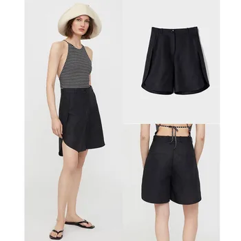 EOS TOTE Linen Empire, повседневные женские летние шорты с высокой талией и изгибом подола, высокое качество