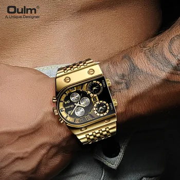 OULM Man Люксовый Бренд Кварцевые Наручные Часы Золотые Мужские Полностью Стальные Военные Мужские Часы Montre Homme Masculino Relojes Out Door Saati