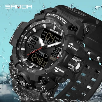SANDA 2023 Спортивные военные мужские часы Роскошные цифровые часы 50 м Водонепроницаемые кварцевые наручные часы для мужчин Relogios Masculino 6126