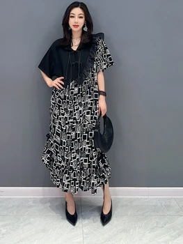 SuperAen 2023 Летнее Новое повседневное платье в корейском стиле с отложным воротником, женское платье Макси