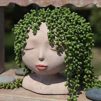 Горшок для растений в форме женской головы, Привлекательное Женское лицо из смолы, Интересное Декоративное кашпо для суккулентных кактусов с дренажным отверстием.