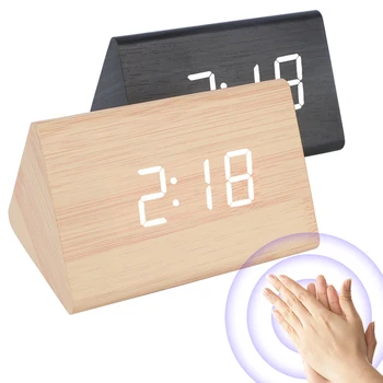 Деревянный будильник с голосовым управлением, заряжающийся от аккумулятора / USB, Цифровые Электронные Настольные часы, украшение для дома